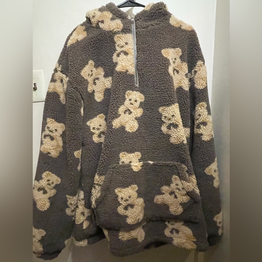 Aelfric Eden Brown Teddy Bear Zip-Up Sweater